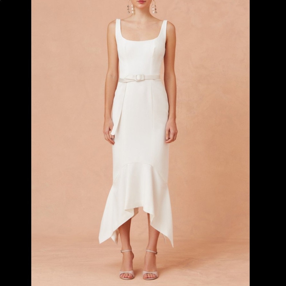 Belted Uptown Midi Dress in Porcelain